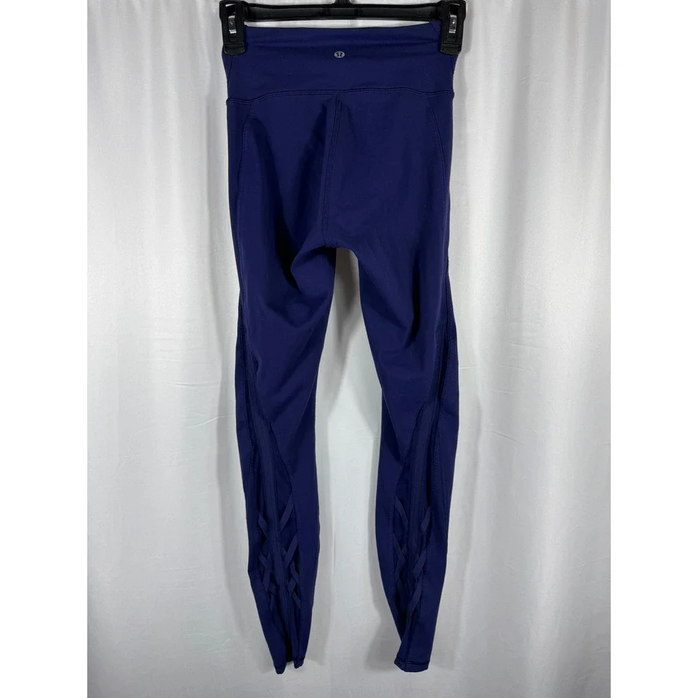 Lululemon Athletica Women Royal Blue Lattice Mesh High Rise Leggings Size 4‎